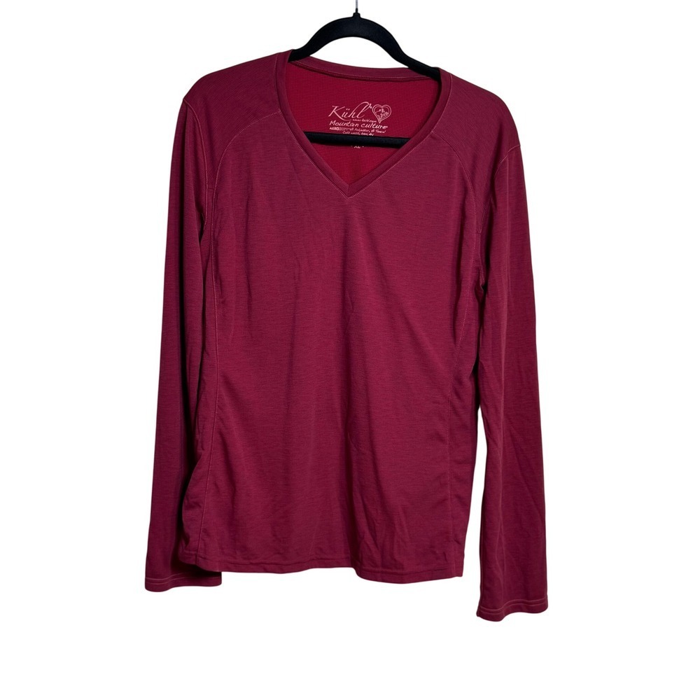 Kuhl‎ Womens V Neck Long Sleeve Shirt Red AeroSoft Tencel Blend Size XL